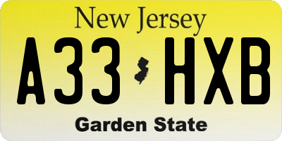 NJ license plate A33HXB