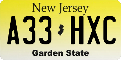 NJ license plate A33HXC