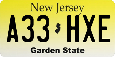 NJ license plate A33HXE
