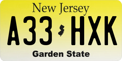 NJ license plate A33HXK