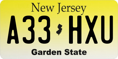 NJ license plate A33HXU