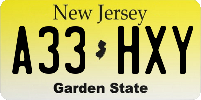 NJ license plate A33HXY