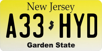 NJ license plate A33HYD