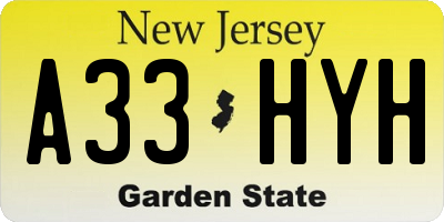 NJ license plate A33HYH