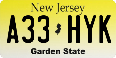 NJ license plate A33HYK