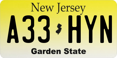 NJ license plate A33HYN
