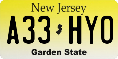 NJ license plate A33HYO