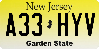 NJ license plate A33HYV