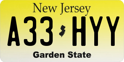NJ license plate A33HYY