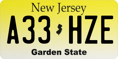 NJ license plate A33HZE