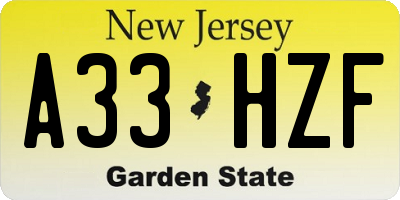 NJ license plate A33HZF