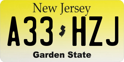 NJ license plate A33HZJ