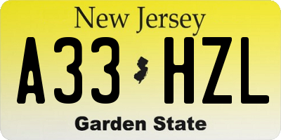 NJ license plate A33HZL