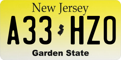 NJ license plate A33HZO