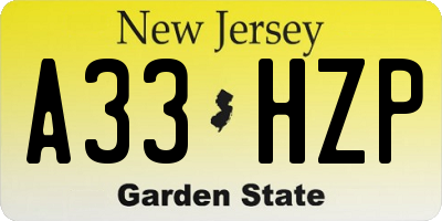 NJ license plate A33HZP