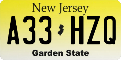NJ license plate A33HZQ