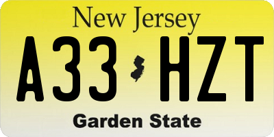 NJ license plate A33HZT