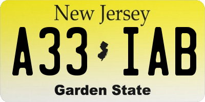 NJ license plate A33IAB