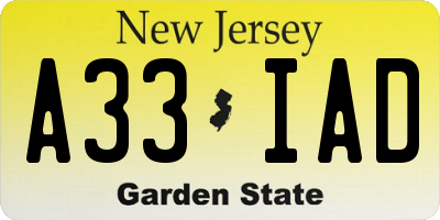 NJ license plate A33IAD