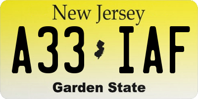 NJ license plate A33IAF
