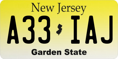 NJ license plate A33IAJ