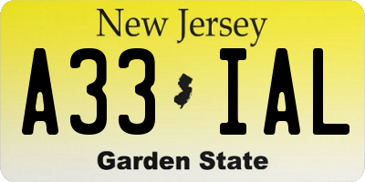 NJ license plate A33IAL