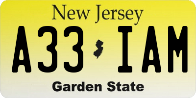NJ license plate A33IAM