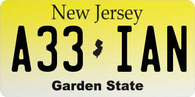 NJ license plate A33IAN