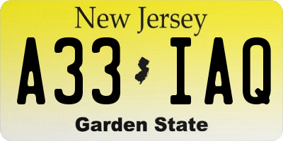 NJ license plate A33IAQ