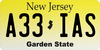 NJ license plate A33IAS