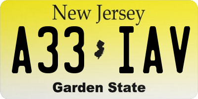 NJ license plate A33IAV