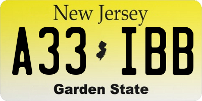 NJ license plate A33IBB