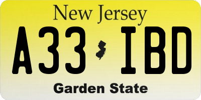 NJ license plate A33IBD