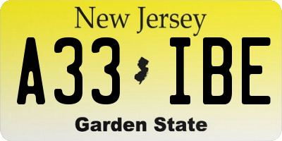 NJ license plate A33IBE