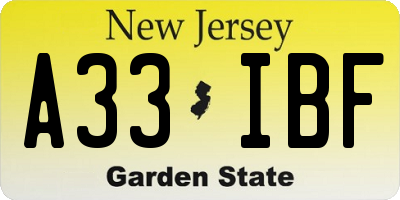 NJ license plate A33IBF