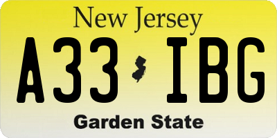 NJ license plate A33IBG
