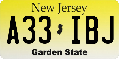 NJ license plate A33IBJ