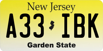 NJ license plate A33IBK
