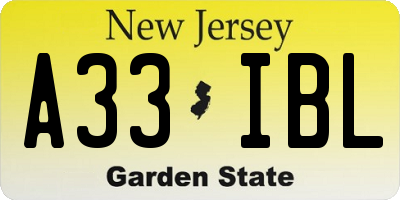 NJ license plate A33IBL