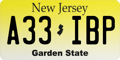 NJ license plate A33IBP