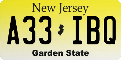 NJ license plate A33IBQ