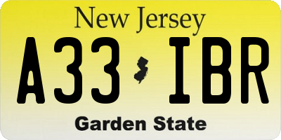 NJ license plate A33IBR