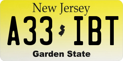 NJ license plate A33IBT