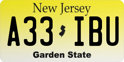 NJ license plate A33IBU