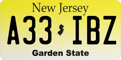 NJ license plate A33IBZ