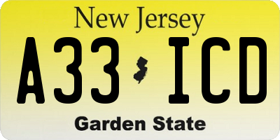 NJ license plate A33ICD