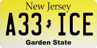 NJ license plate A33ICE