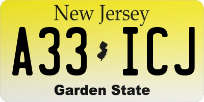 NJ license plate A33ICJ