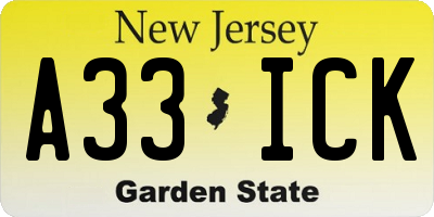 NJ license plate A33ICK