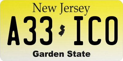 NJ license plate A33ICO